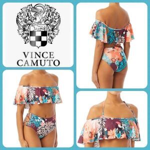 NWT MSRP $148 Vince Camuto Ruffle Off the Shoulder Bikini Women's Size Small